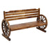 3 Seater Bench Garden Wooden Wagon Wheel Rustic With Horizontal Backrest Park Seat